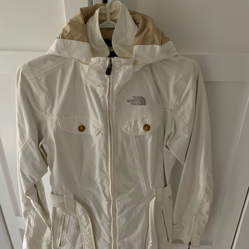 North Face white rain jacket